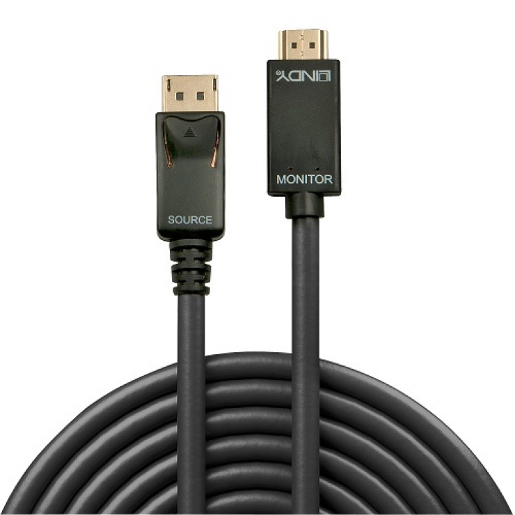 Imagine Cablu Displayport la HDMI 4K 0.5m T-T Negru, Lindy L36920-1